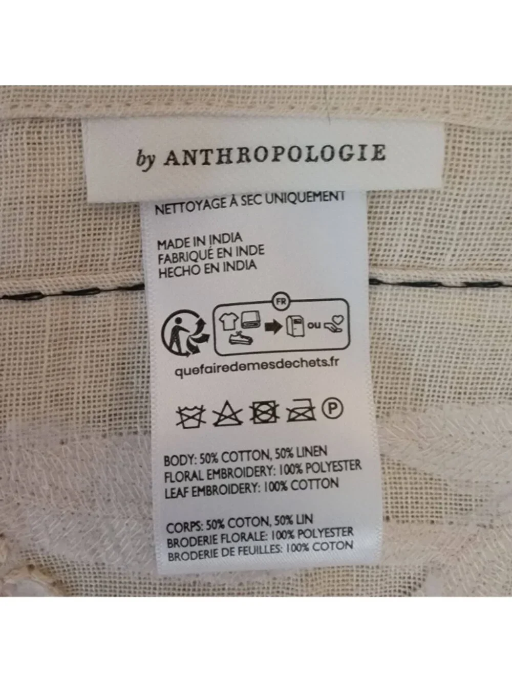 NEW Anthropologie Manette Embroidered Cotton Linen Curtain Boho Chic 50 x 96 in